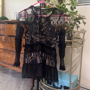 Sexy black lace dress with nude slip